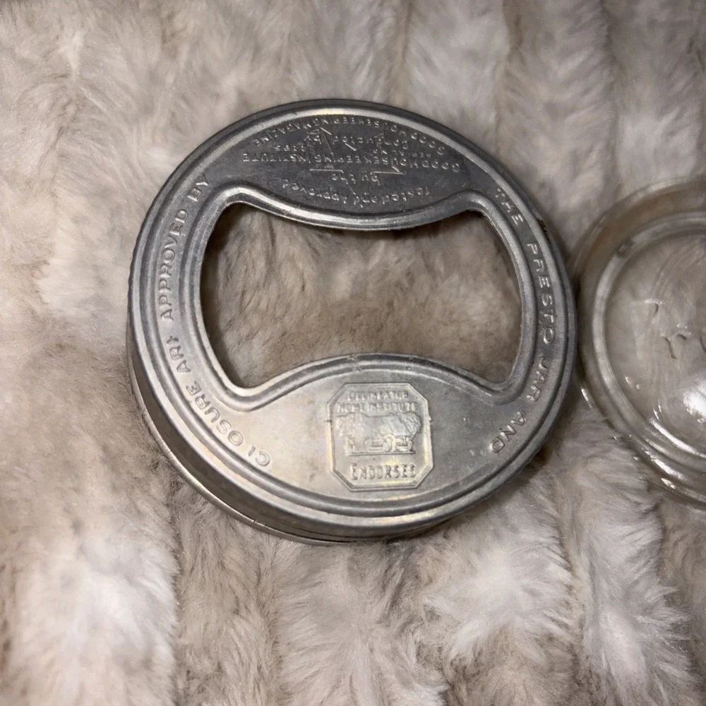 Vintage Bow Tie PRESTO Aluminum Regular Mouth Lid w/ Glass PRESTO Insert
